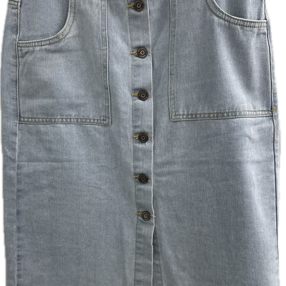Blue Midi Denim Skirt with High-Waisted Design